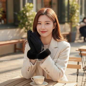 【梨花HaNA】 巴黎午后｜法式輕皮草鑲邊柔光手套