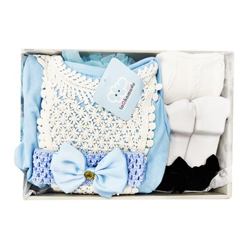 La Chamade 日安朵朵 女嬰雪紡蓬蓬裙連身衣禮盒 - 仙杜瑞拉 - 長袖  12~18個月  冰雪女王 白色 + 藍色