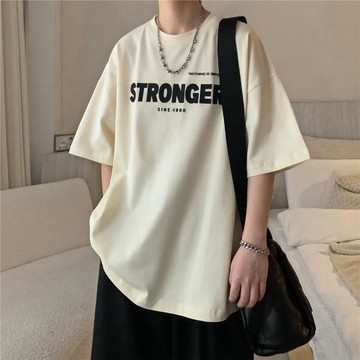 短袖t恤男夏季美式高街潮牌潮流五分袖上衣寬松休閑圓領半袖體恤