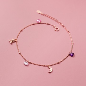 《現貨》眉兒銀飾 925純銀 小熊🐻月亮🌜愛心腳鍊 純銀腳鍊 熊熊 韓國 東大門 純銀腳鏈