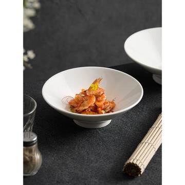 碗家用2025年新款盤子碗高級感白色水果沙拉碗陶瓷高腳斗笠喇叭碗