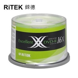 【RiTEK錸德】 16X DVD-R 桶裝 4.7GB X版 50片/組｜領券最高折$220
