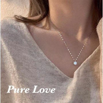 Pure Love樂芙 / 正韓 銀飾【S925純銀】N01098簡約通體純銀項鍊波光粼粼單鑽鋯石鎖骨鏈 短項鏈 / 銀