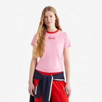 Roots 女裝- ROOTS ATHLETICS 短袖上衣 (蜜桃粉)