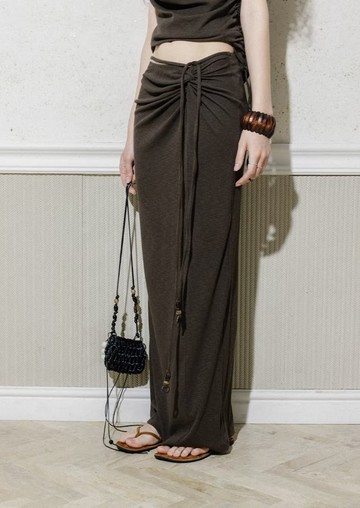 法式復古 扭結半身裙 度假風長裙