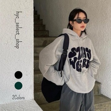 [HYC] 韓國 STAY WEIRD 植絨 毛巾繡 刷毛 寬鬆落肩 男女皆可 帽T 男裝 厚磅 長袖上衣【80453】
