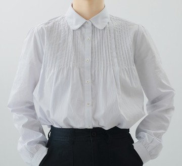 【色織低飽和】法式復古/條紋元寶領襯衫