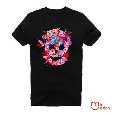 Minidesign-日式繁花骷髏頭潮流設計短T 五色