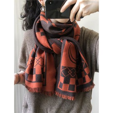 100%純羊毛圍巾女冬季格子百搭窄版撞色保暖圍脖毛線披肩雙面雙色