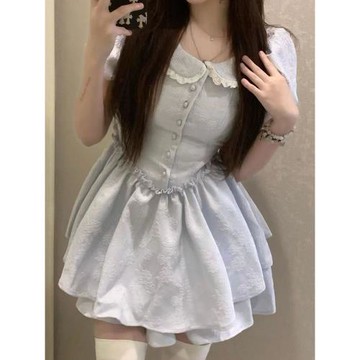 2025夏季新款小個子娃娃領泡泡袖連衣裙子女裝今年流行公主裙夏季