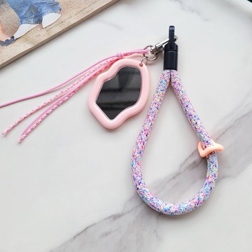 手腕掛繩 + 拆卸隨身鏡 + 夾片 手機手腕繩 手腕繩 4色 棉花糖粉
