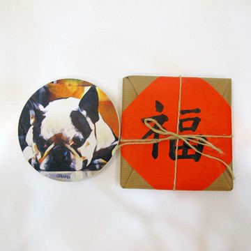 油畫風 陶瓷吸水杯墊 法鬥Bingo 旺福