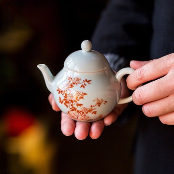 粉彩手繪仿古手執茶壺陶瓷梨壺小號家用功夫茶具泡茶壺高端單壺
