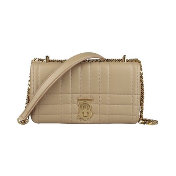 BURBERRY 巴寶莉  Lola雷雕TB字LOGO絎縫小羊皮吸釦鏈帶肩背/斜背包(小/燕麥米)