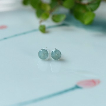 天然翡翠A貨 油青藍水翡翠S925銀針保色不過敏平安扣耳釘 A368