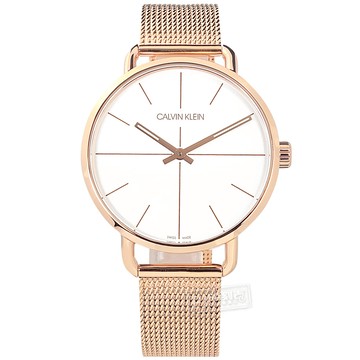 CK / K7B21626 / 簡約時尚 礦石強化玻璃 瑞士製造 米蘭編織不鏽鋼手錶 白x鍍玫瑰金 42mm