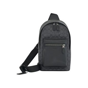 COACH West Pack黑灰C LOGO PVC拼接拉鍊胸掛包