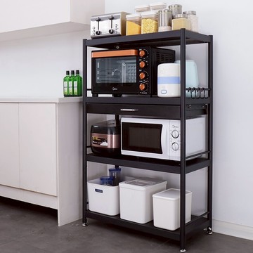 廚房置物架多層落地收納架微波爐烤箱架子黑色噴涂鍍鋅家用儲物柜