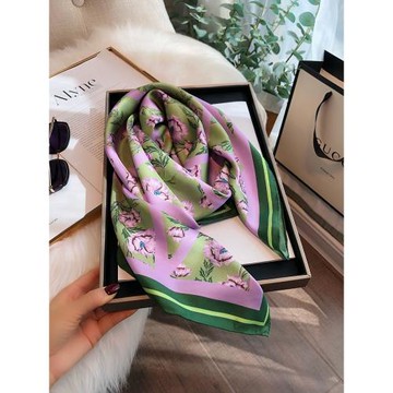 綠色女大方巾春秋百搭斜紋綢真絲
