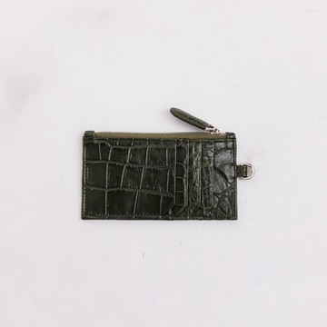 真皮鱷魚皮吊卡零錢包| 零錢卡夾包 | 橄欖綠【刻字】【禮物】