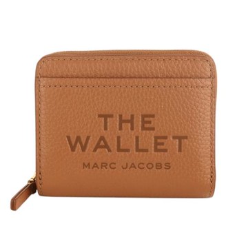MARC JACOBS-烙印logo 皮革暗釦拉鍊短夾(棕駝色)