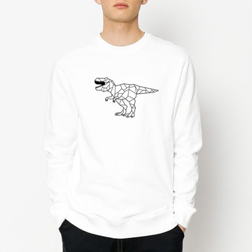 Dino Geometric T Rex 大學T 刷毛 中性版 白色 幾何恐龍禮物秋冬