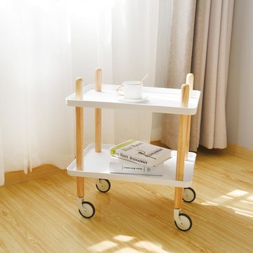 客廳園小茶几 北歐儲物丹麥沙發邊柜小戶型簡約床頭桌實木推車迷你移動茶幾邊幾【開春特惠】