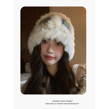 兔毛醒獅帽子女秋冬可愛保暖毛絨漁夫帽百搭顯臉小水桶毛茸茸盆帽