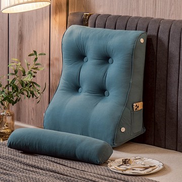 西格傢飾 現代輕奢款多用途三角床頭靠墊 附圓枕  55 x 26 x 45cm  琉璃藍