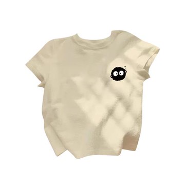 吱鵲 正肩甜辣百搭套頭T恤上衣多巴胺印花卡通休閑正肩短袖體恤女