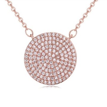 玫瑰金項鍊 純銀鑲鑽吊墜-歐美時尚簡約圓形情人節生日禮物女飾品3色73ju226【獨家進口】【米蘭精品】