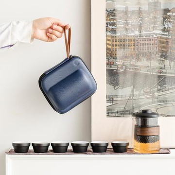 空蟬 玻璃旅行茶具便攜式快客杯一壺六杯便攜包戶外功夫茶杯定制