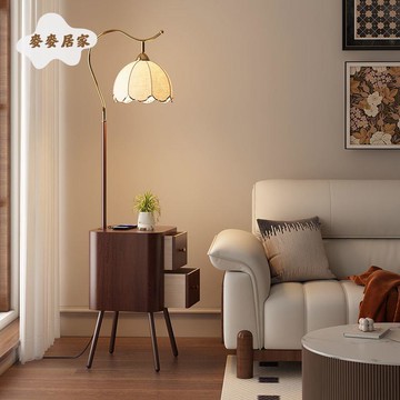 免運 落地燈 美式落地燈 落地燈客廳沙發邊幾中古法式美式復古床頭置物架一體臥室立式臺燈 可開發票 全館五折 工廠現貨直銷 新品特價 m9061