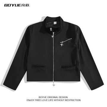 BOYUE帛躍墊肩西服外套美式設計感帥氣冷淡風個性短款拉鏈夾克男