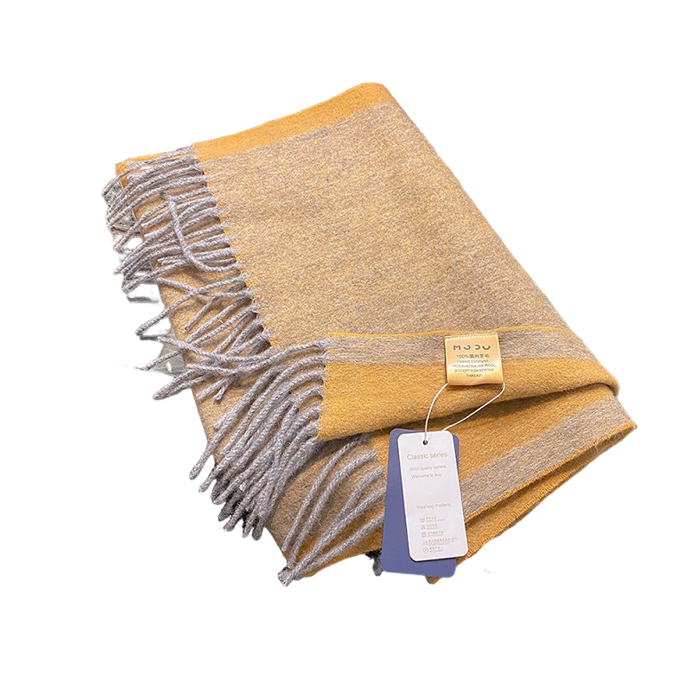 【Decoy】簡約百搭 拼接純色羊毛保暖圍巾/顏色可選