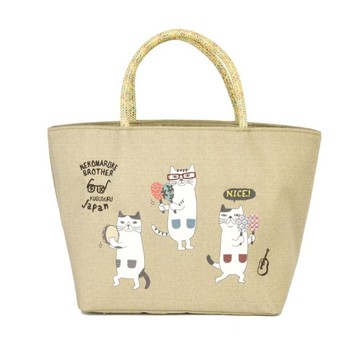 Kusuguru Japan 日本眼鏡貓 保溫保冷拉鍊鋁箔午餐袋 內有隔袋-黃