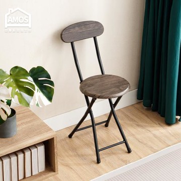 【Amos】復古木紋高背圓形折疊椅