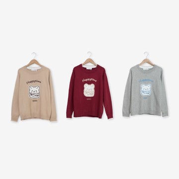 【Dailo】悠閒時光漢堡貓針織上衣 紅 杏 灰(魅力商品)