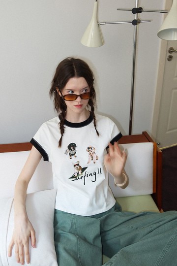 三隻小狗 / 緊身短袖T恤 / 細膩紗織