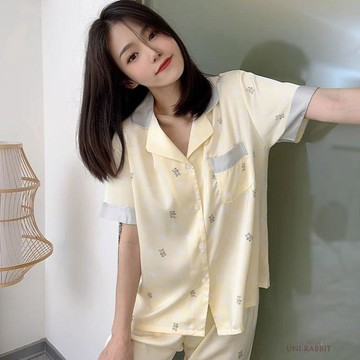 睡衣女 短袖短褲 睡衣套裝睡衣女夏天薄款涼爽冰絲短袖ins可愛泡泡熊短袖長褲家居服套裝潮
