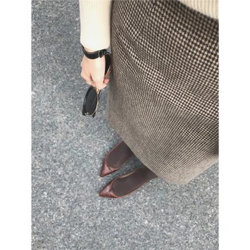 復古千鳥格子半身裙冬春新款呢子裙高腰包臀中長款開叉毛呢迷笛裙