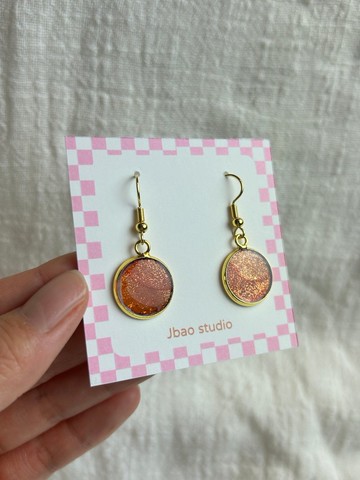 復古 橘棕色 圓形 耳勾式 耳環