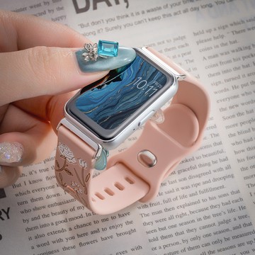 SAMSUNG 適用於三星 Galaxy Fit 3 智能手錶替換手鍊的花卉雕刻錶帶運動腕帶矽膠錶帶