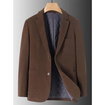 高檔加棉加厚燈芯絨休閑西服男秋冬季商務簡約時尚寬松保暖外套