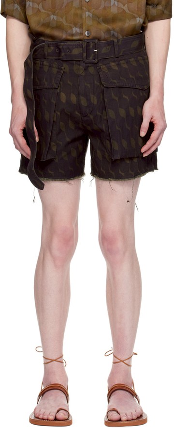 Dries Van Noten 紫色 & 卡其色束带短裤