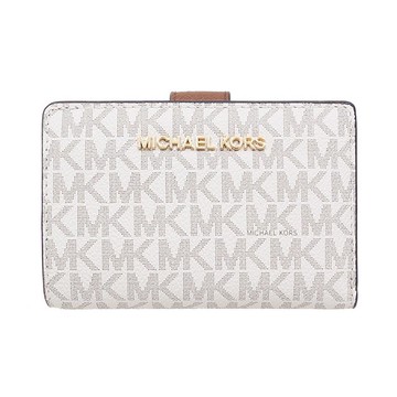 Michael Kors 經典LOGO素面防刮皮革中夾 緹花x白色35F8GTVF2B VANILLA
