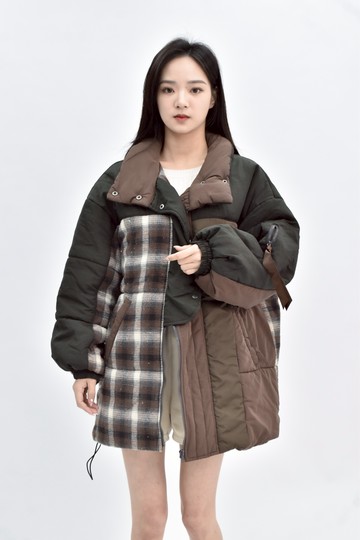 (F) rivet surge 長袖格紋連帽綠色外套