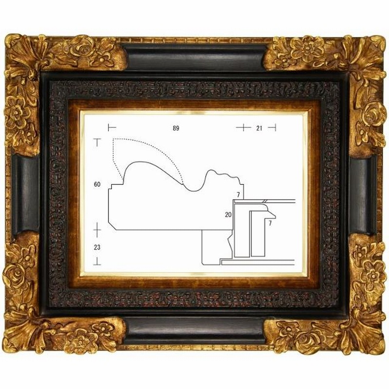額縁 油彩額縁 油絵額縁 木製フレーム 黒角花 金+黒 サイズP30号 通販