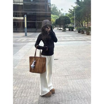 黑色連帽衛衣女春秋2025新款小個子加絨修身顯瘦拉鏈開衫外套