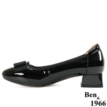 Ben&1966高級頭層牛漆皮舒適流行百搭低跟鞋-黑(218181)